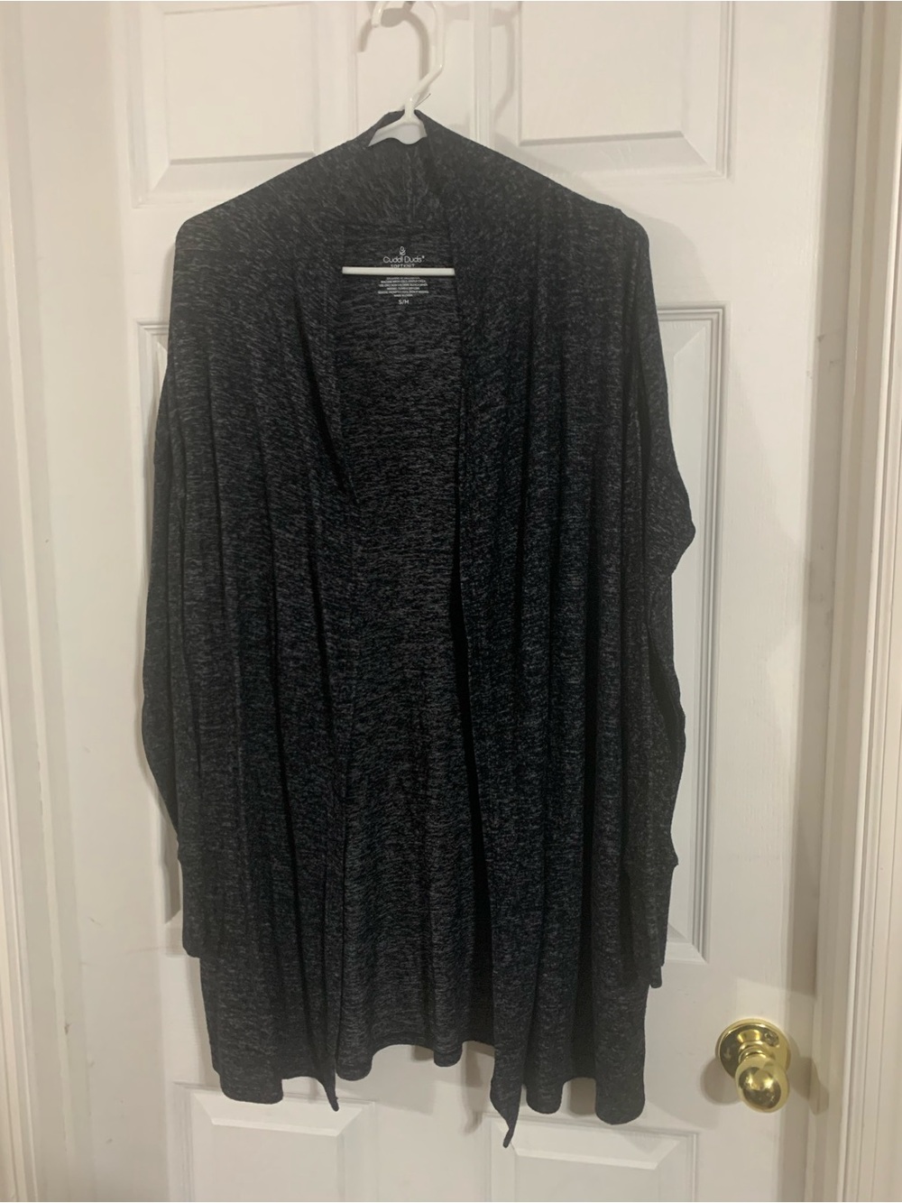 Cuddl Duds Open-Front Draped Cardigan - Black Heather